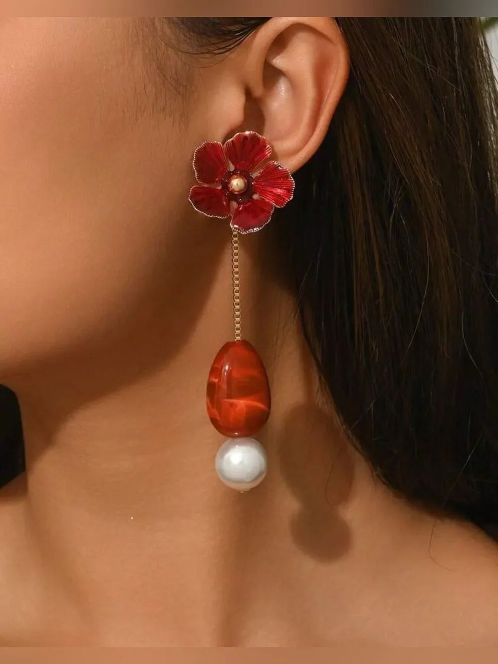 Red Flower Drop Earrings A1716